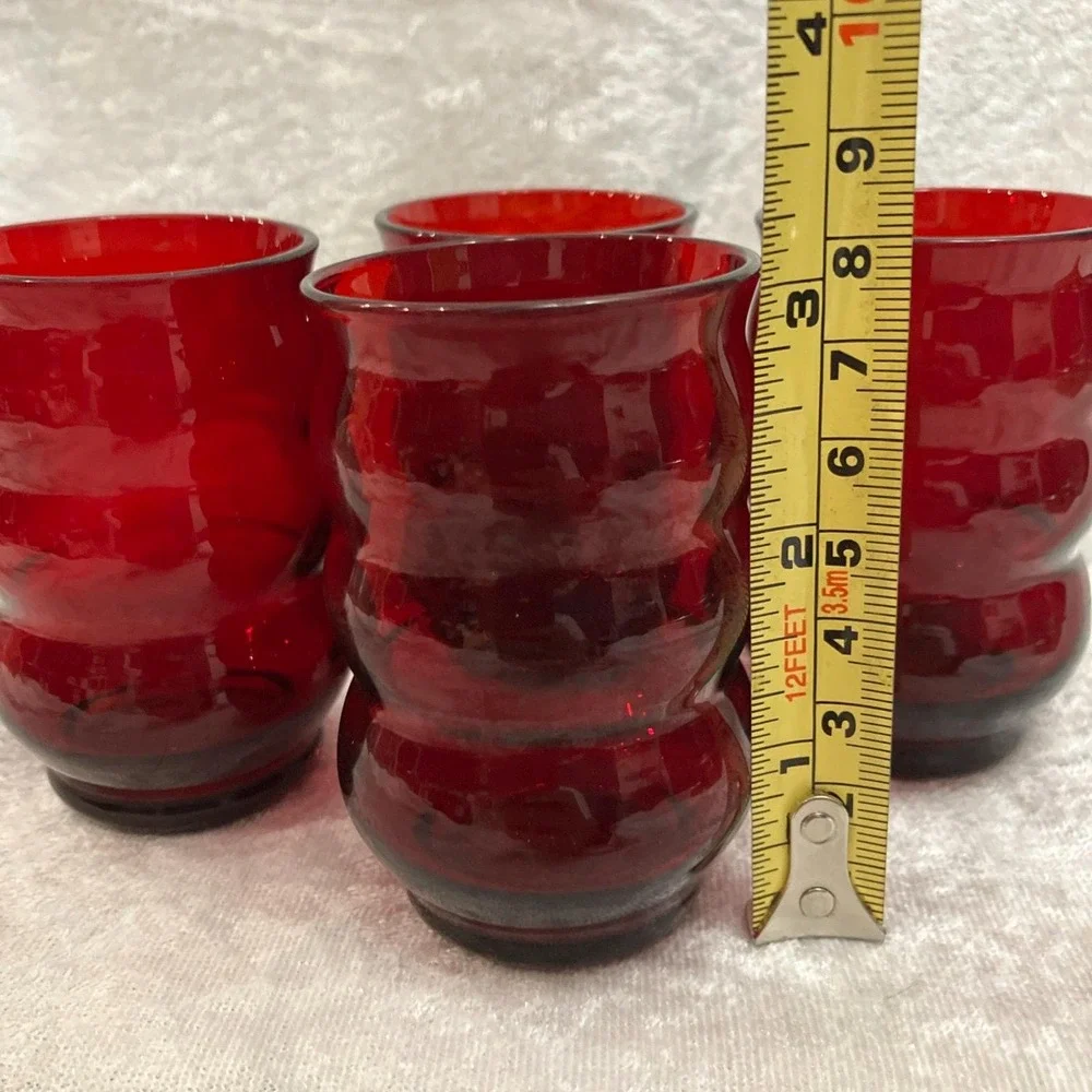 Anchor Hocking Royal Ruby Red Bubble Whirly Twirly 6oz Drinking Glasses (4) VTG